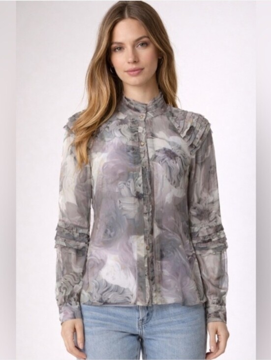 Diane Von Furstenberg Tops - Diane Von Furstenberg DVF Pintura Silk Floral Print Button-Up Blouse Top